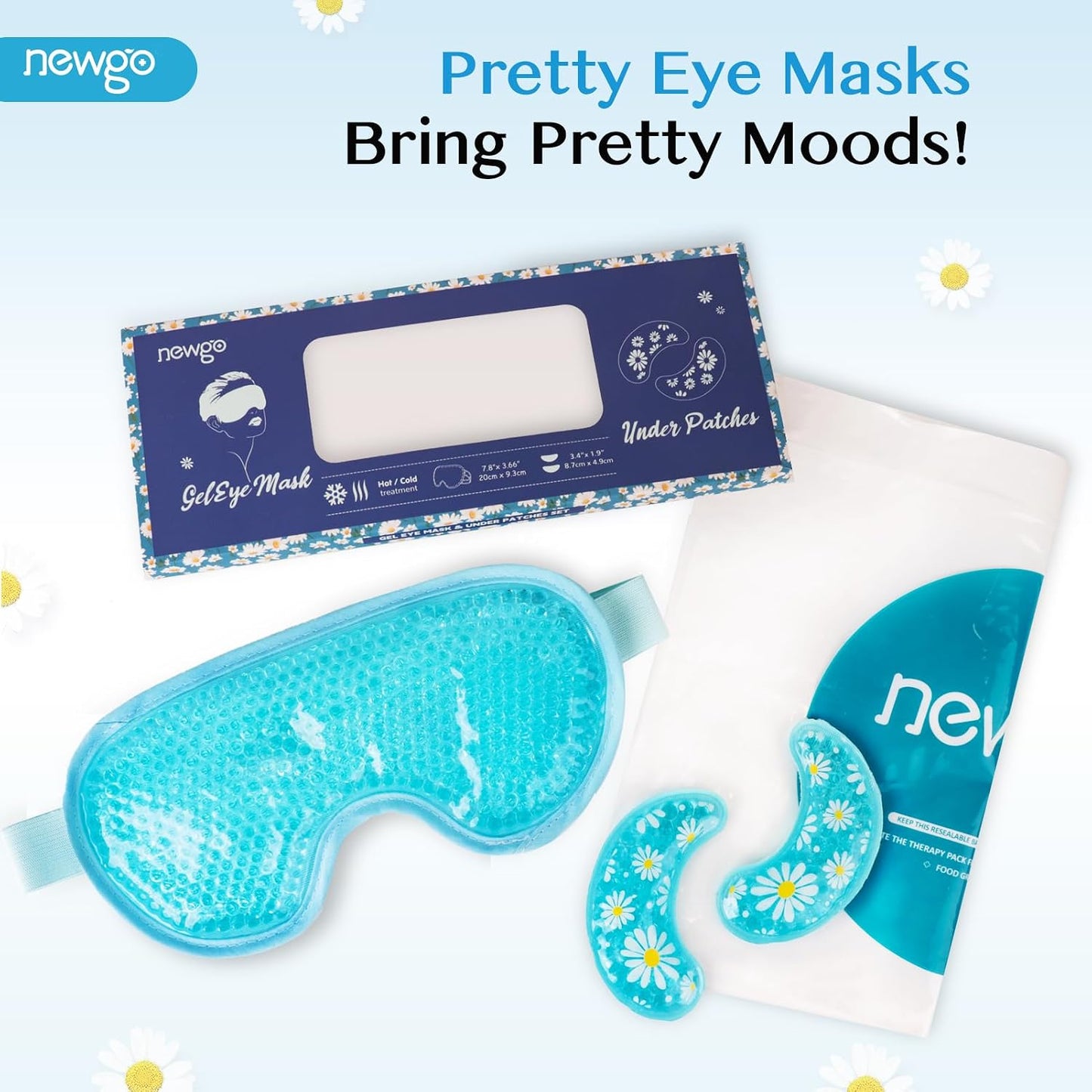 NEWGO Cooling Eye Mask for Puffy Eyes, Cold Eye Mask Eye Ice Pack for After Eyes Surgery, Tension Stress Relief, Itchy Eyes, Headaches, Dark Circles - Blue