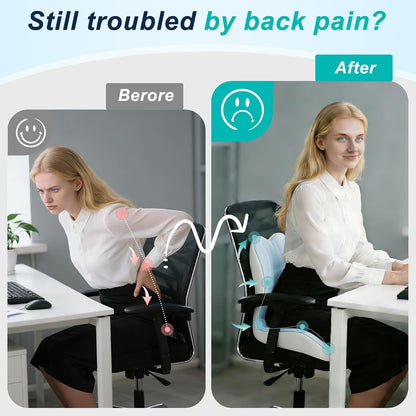 Seat Cushion for Office Chair and Car, Lumbar Support Pillow for Office Chair, Memory Foam Ergonomic Seat Cushion for Long Sitting, Back & Tailbone Pain, Sciatica - Dark Gray & Light Gray