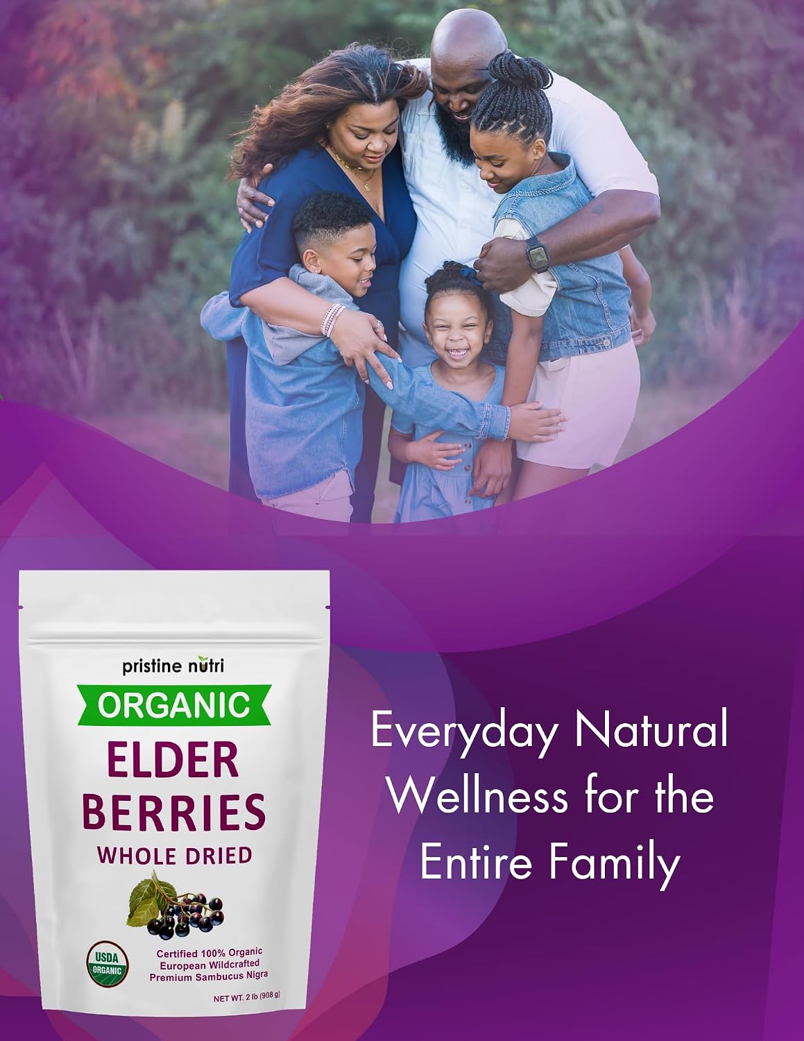 Organic Elderberries Dried Bulk | Whole European Elderberry Dried, Wildcrafted All Natural | Non-GMO, Non-irradiated | Immunity Booster Antioxidants and Vitamins | Make Syrup, Tea | 1 lb (16 oz)