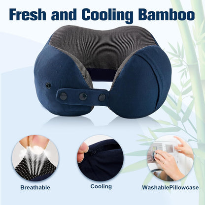Cirorld Neck Pillow for Traveling, Travel Pillows for Airplanes,100% Pure Memory Foam Travel Neck Pillow, Adjustable Flight Pillow, Portable Plane Accessories with Eye Mask, Earplugs, Carry Bag