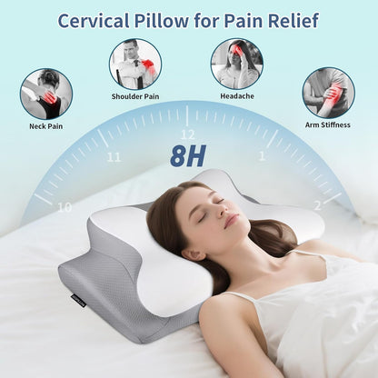 Cervical Neck Pillow for Pain Relief - Ergonomic Side Sleeper Pillow for Neck Support, Cooling Memory Foam Pillows, Contour Pillow Orthopedic Bed Pillow for Back Stomach Sleepers (Dark Grey)
