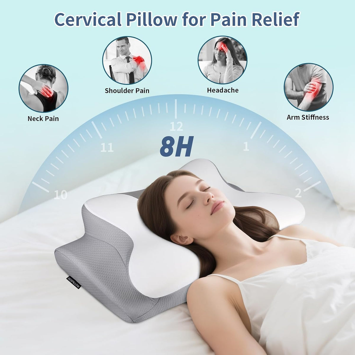 Cervical Pillow for Neck Pain Relief, Ergonomic Neck Pillow for Sleeping, Contour Side Sleeper Pillow for Neck Support, Cooling Memory Foam Pillows for Back Stomach Sleepers (Black&White)