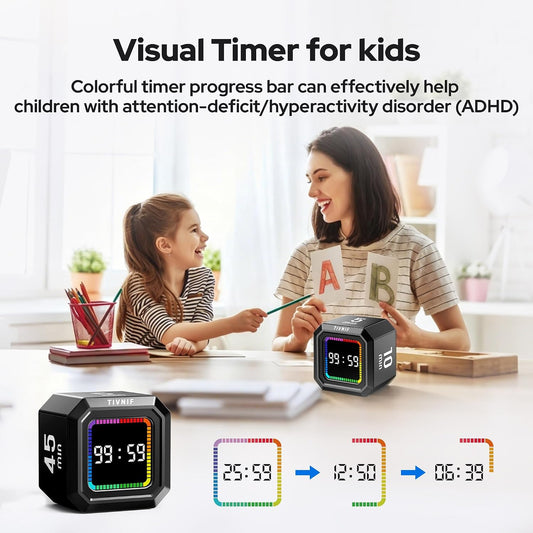 Kitchen Timer Visual Timer for Kids Color Display Gravity Sensor Cube | Digital Pomodoro Timer with Loud Alarm, Magnetic Back, Easy Use for Cooking, Classroom, Study & Productivity