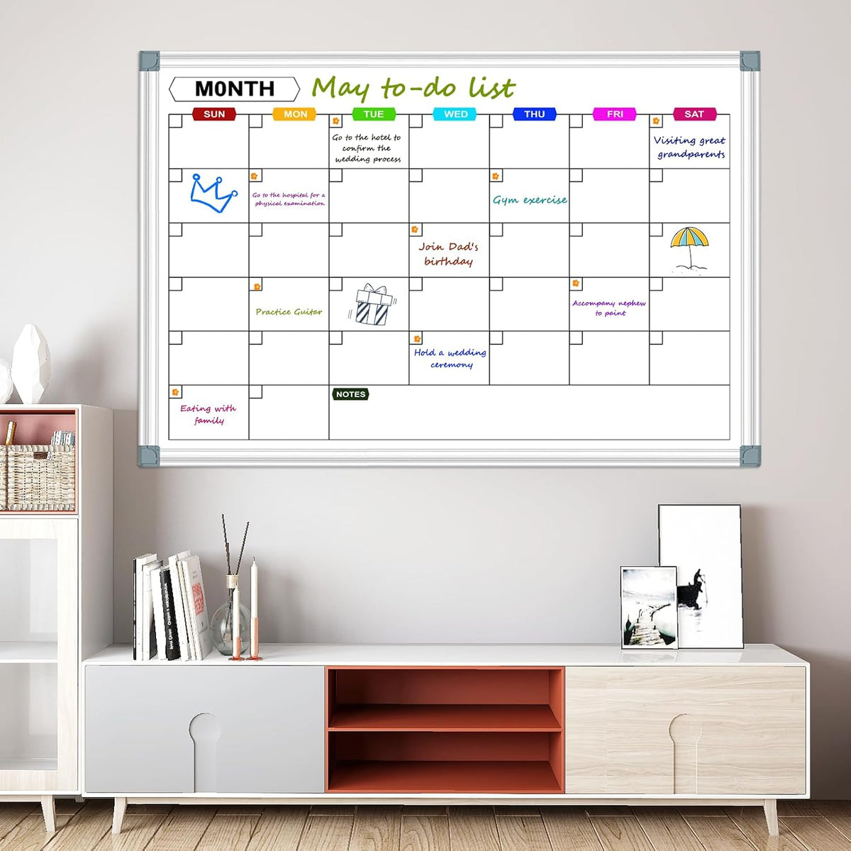 Dry Erase Board Calendar for Wall, 36" x 24" Monthly Whiteboard