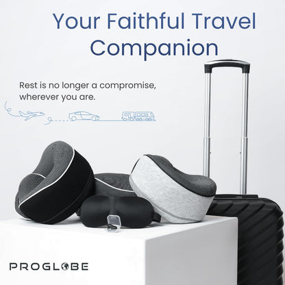 Proglobe Travel Neck Pillow for Airplanes, Long Haul Flight Kit, Grey
