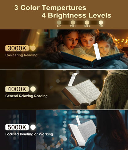 VTIGER Reading Light, USB Rechargeable Book Light for Reading in Bed,Foldable Clip-on LED Booklight, 3 Amber Colors & 4 Brightness Dimmable,Long Lasting Portable Bookmark Lamp for Book Lovers, Kids