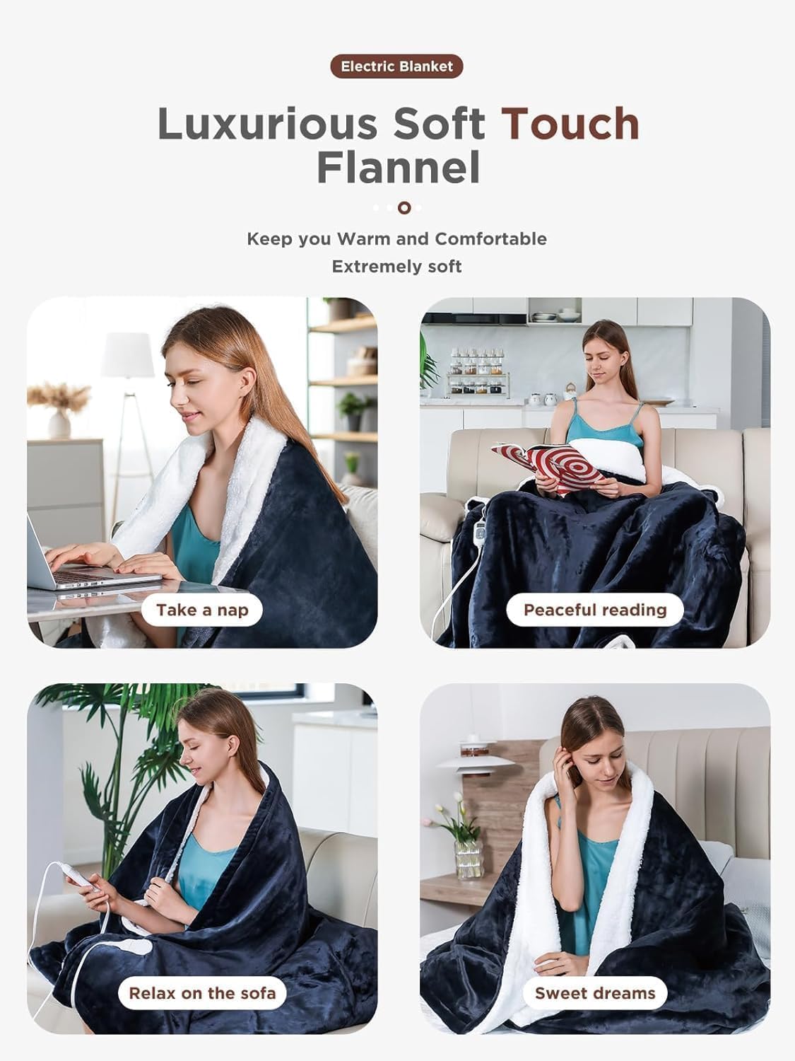 Heated Blanket, Soft Flannel Electric Throw Blanket | Fast Heating, 8 Heating Levels, 9 Hours Auto Shut Off, Thoughtful Gift for Elders