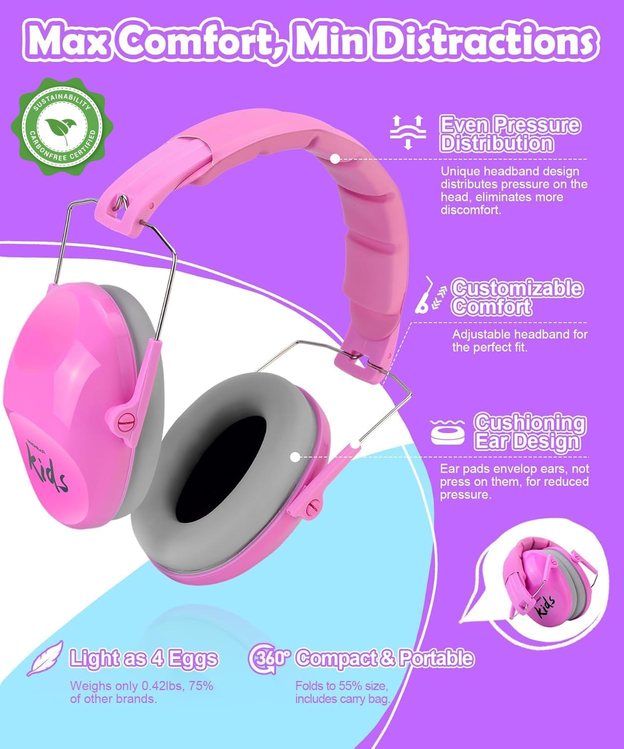 PROHEAR 032 Kids Ear Protection – Ear Muffs for Noise Reduction, 25NRR Noise Cancelling Headphones for Kids,Toddlers, Autism, Sensory Use, Hearing Protection – Orange