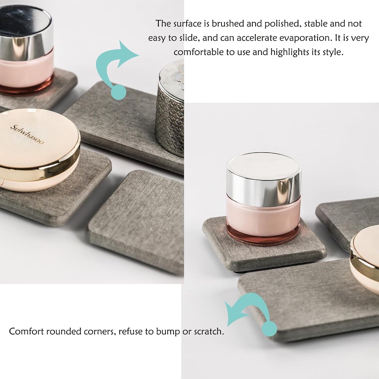 NiuYichee Set of 4 Water Absorbent Diatomite Coasters, Dish Soap Stone Tray