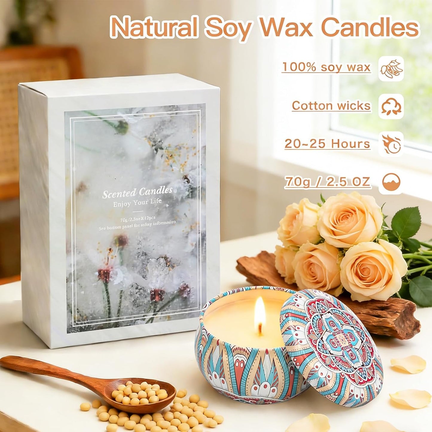 Scented Candles Gift Set, 12 Pack Soy Wax Candles for Home, 12 Scents, Aromatherapy Travel Tins with Gift Box for Women, Birthday, Housewarming, Relaxation