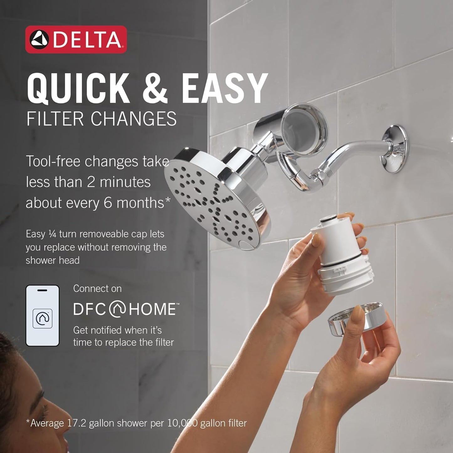 Delta Faucet Clarifi Premium Shower Filter Attachment with Filter, Hard Water Shower Filter, Shower Head Filter, Stainless 5SF100-SS