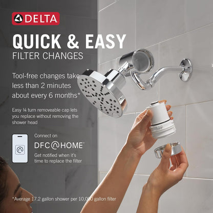 Delta Faucet Clarifi Premium Shower Filter Attachment with Filter, Hard Water Shower Filter, Shower Head Filter, Stainless 5SF100-SS