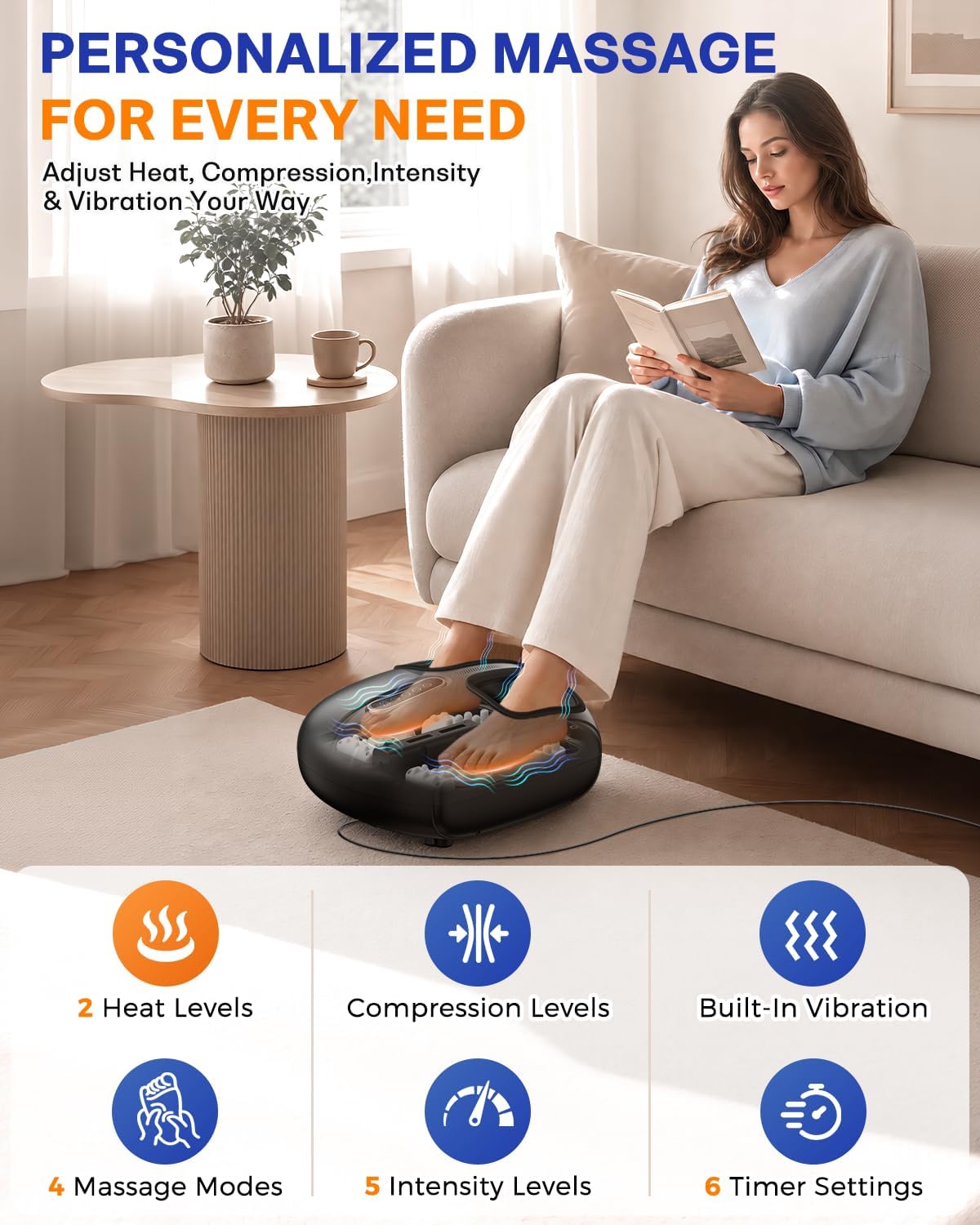 PACOVY Shiatsu Feet Massager, Foot Massager with Heat, Deep Kneading, Vibration and Air Compression for Plantar Fasciitis, 2 Heat Levels, Birthday Gifts for Women Mom Dad