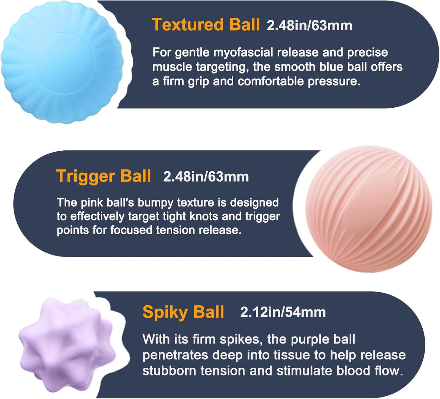 Silicone 3-Piece Massage Ball Set - Peanut, Textured and Spiky Lacrosse Balls to Relieve Tension,Muscle Knots & Plantar Fasciitis with Deep Tissue Release for Foot,Back,Hip,Arm & Legs