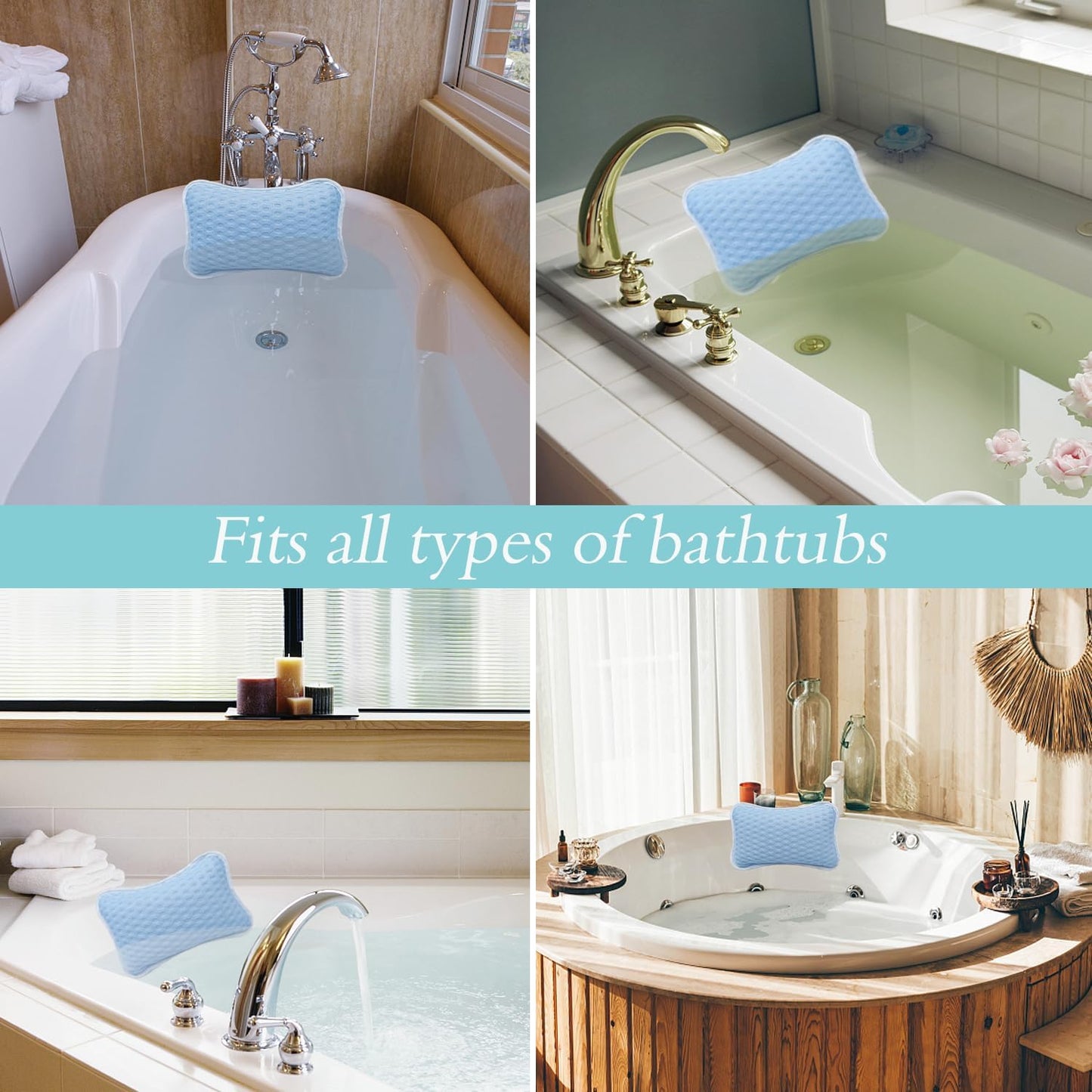 Bath Pillows for tub,Home Spa Pillows for Bathtub, Hot Tub,Head and Neck Support with 2 Strong Suction Cups,White