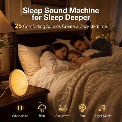 JALL Full-Screen Wake Up Light Sunrise Alarm Clocks for Bedrooms, White Noise Machine for Heavy Sleepers, 25 Natural Sounds, Dual Alarms, FM Radio, 17 Dimmable Colors, Bluetooth Speaker