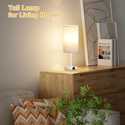 Dicoool Touch Bedside Table Lamp with USB - 3 Way Dimmable Wood Lamp for Bedroom Nightstand, Desk Lamp with Charging Station for Dorm, Living Room, Office, Kids Room, Small, 14in