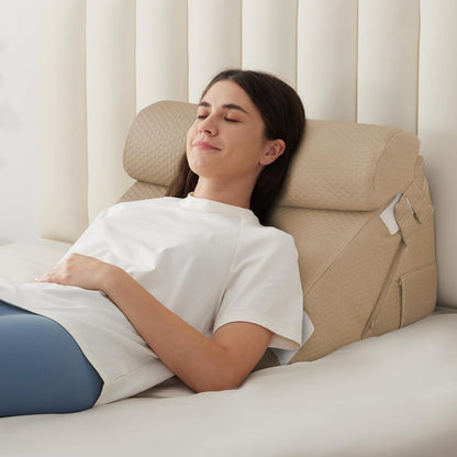 BIEEZZK Wedge Pillow Set for After Surgery, Wedge Pillow for Acid Reflux, Bed Wedge Pillow with Adjustable 9&12inch for Headboard,Sleeping, Orthopedic Memory Foam for Neck&Back Support, White/Grey