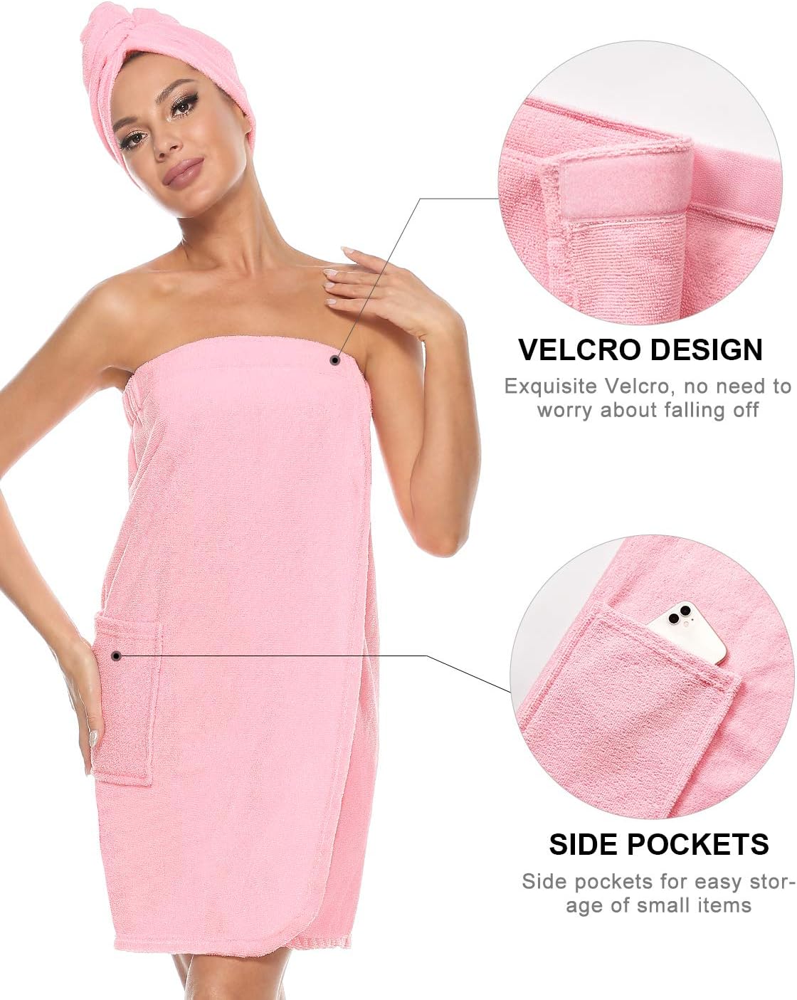 Kniffi Women's Spa Wrap & Hair Towel Body Wrap Adjustable Closure Bathrobe