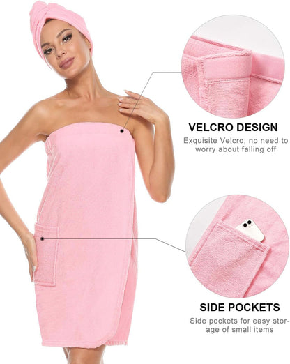 Kniffi Women's Spa Wrap & Hair Towel Body Wrap Adjustable Closure Bathrobe