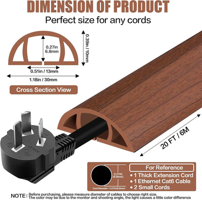 Floor Cord Cover Self Adhesive Cord Hider,10FT Cable Management, Extension Strip Protector for Wires, Prevent Cable Trips for Offices, Gyms, Exhibitions Cavity 0.39"(W) x 0.27"(H) BrownWood