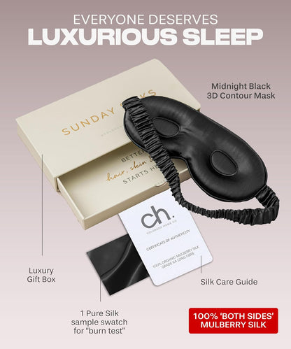 SUNDAYSILKS™ | Adjustable Silk Sleep Mask for Side Sleeper | Cloud-Like Comfort, Weighted for Deep Sleep | Soft Sleep Face Mask for Women & Men, Full Blackout, Cooling Silk Eye Mask for Sleeping