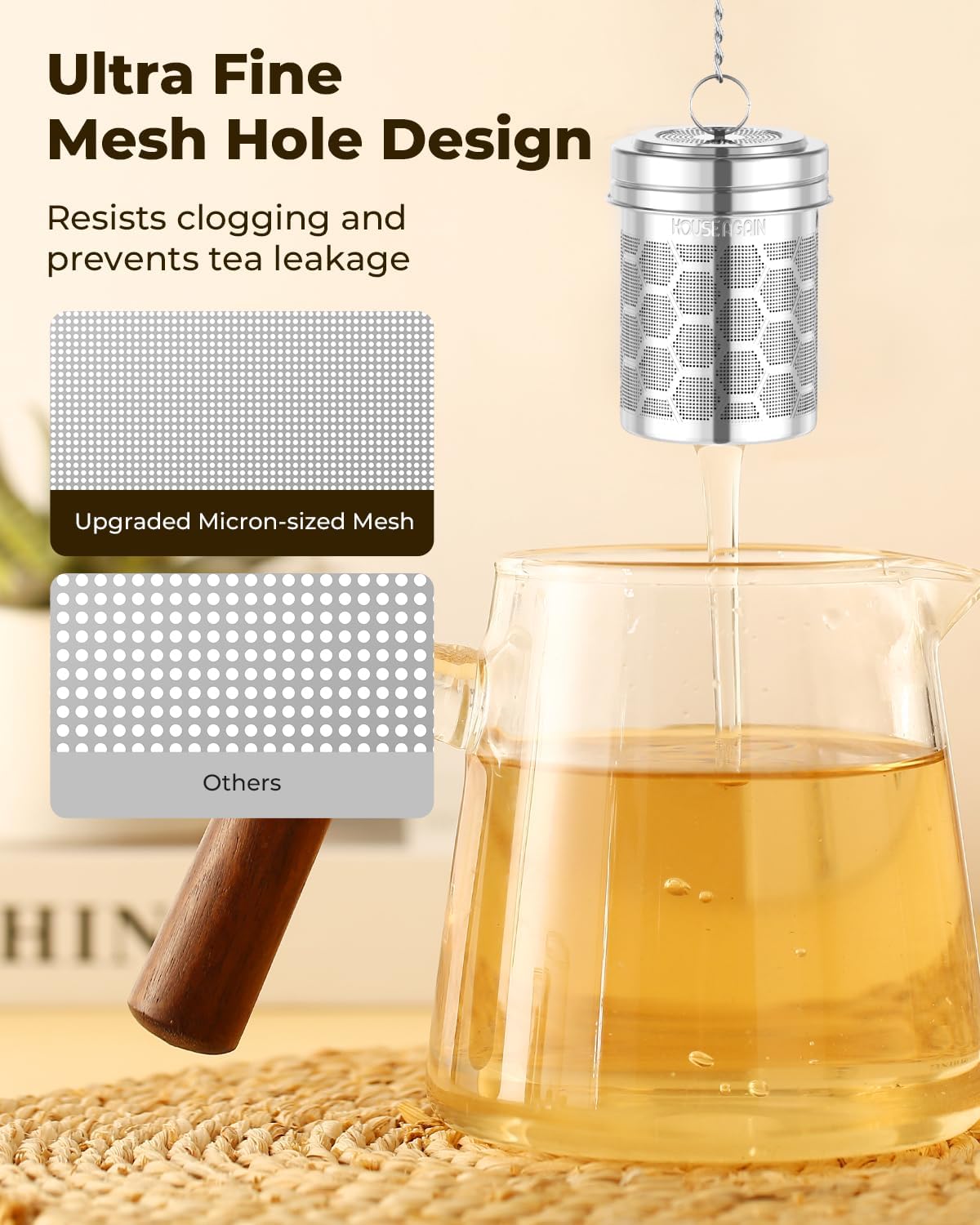House Again 2 Pack Tea Infuser, Extra Fine Mesh Tea Infusers for Loose Tea, 18/8 Stainless Steel Tea Strainer with Extended Chain Hook, Tea Steeper for Brew Tea, Spices & Seasonings