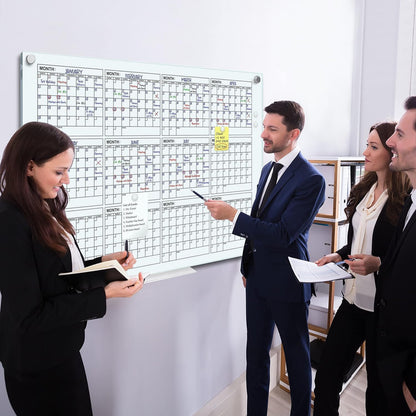 Magnetic 34”x46” Glass Whiteboard Calendar Yearly Dry Erase Planner for Wall Large Glass Whiteboard Calendars for Home and Office