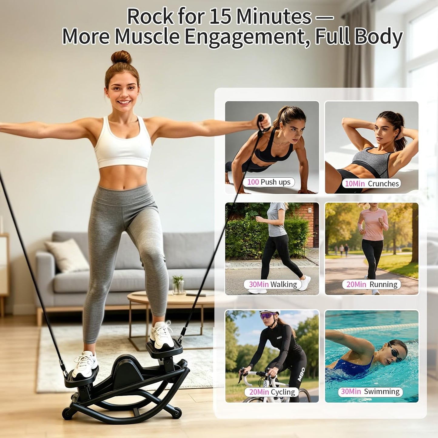 Rock Stepper, Side to Side Rocking Stepper Exercise Machine for Balance at Home, Low-Impact Lateral Stair Stepper with Resistance Bands & Digital Counter, 250 LBS Weight Capacity