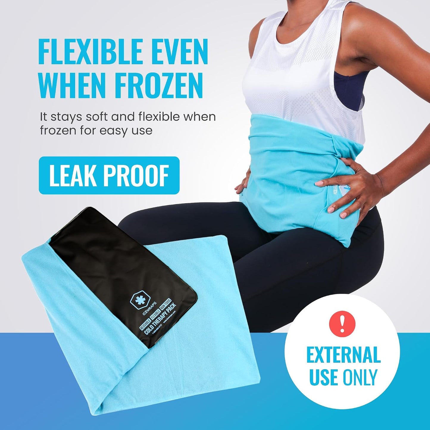 ICEWRAPS 12" x 21" Extra Large Reusable Ice Pack with Soft Fabric Cover, Flexible Cold Therapy Clay Pack for Knee & Back Swelling, Chronic Pain Relief – FSA-HSA Eligible