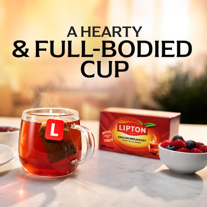 Lipton English Breakfast Black Tea Bags, Caffeinated Classic Tea, Rich, Aromatic Flavor, 20 Total Bags