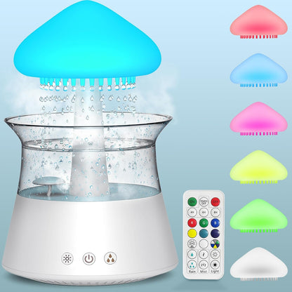 Diffuserlove Cloud Humidifier Rain Water Drip Diffuser Humidifier with Remote Waterfall Lamp Mushroom Humidifier Rain Sounds White Noise Humidifier Air Humidifiers for Bedroom Desk
