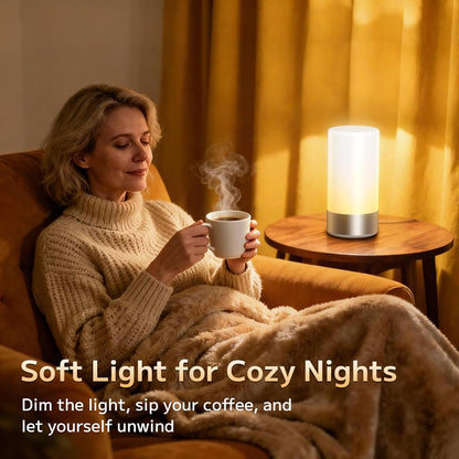 Table Lamp, Bedside Touch Control Lamp for Bedroom 3 Level Dimmable Warm White Lights with 256 RGB Color Mode Modern Deisgn Smart Nightstand Desktop LED Lamps Portable for Read(Advanced)