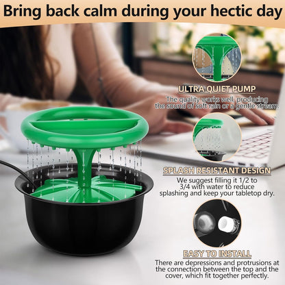 Tabletop Fountains Indoor, Great Gift for Christmas, Small Desk Waterfall Fountain for Living Room/Office Zen/Home Décor, Aluminum Die Casting Pot, Green