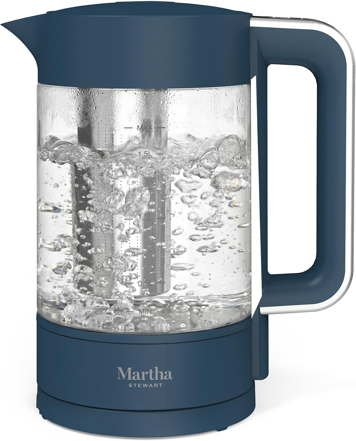 Martha Stewart Electric Kettle with Removable Stainless Steel Tea Infuser, Glass Carafe 1.7L (7 Cups), Hot Water Boiler, 4 Presets, Keep Warm & Auto Shut-Off, Cordless 360° Swivel Base, Honeydew Green