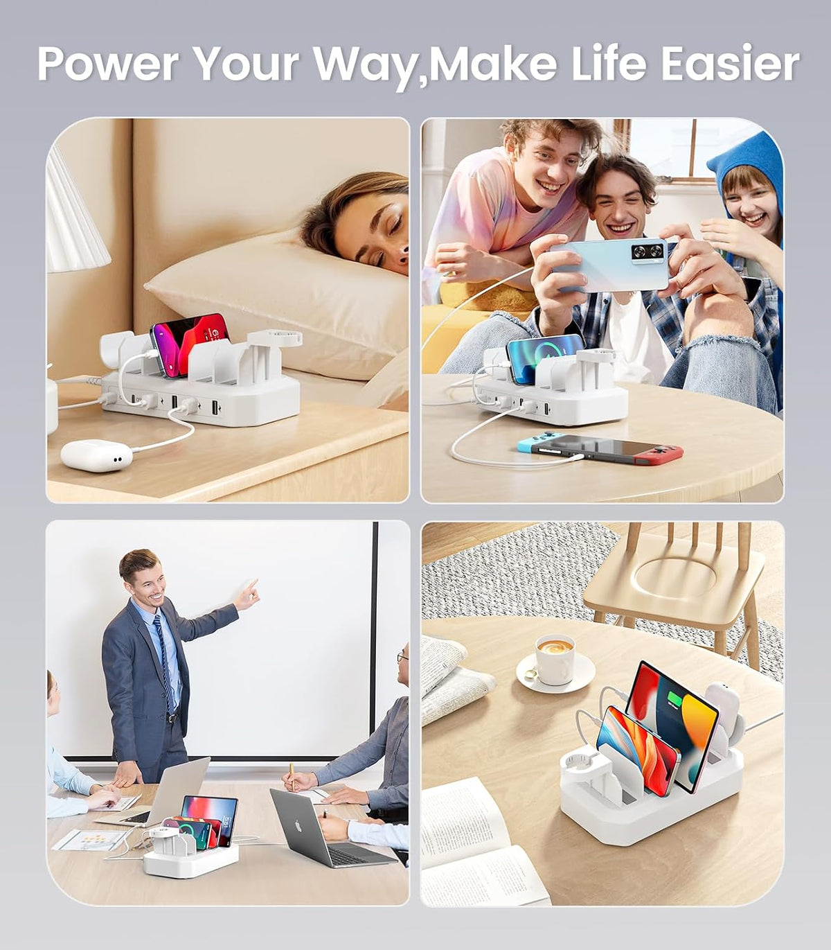 95W USB Charging Station for Multiple Devices 6-Port Charger Organizer Dock
