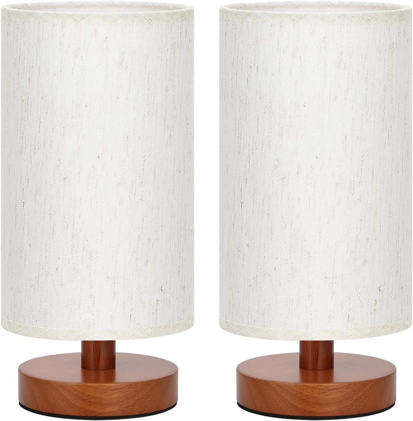 Fenmzee Small Table Lamp for Bedroom - Inline Control, Bedside Lamp with 3000K A15 LED Blub, Easy Assembly (Cream Shade - Wood Base, 9" Inline Control)