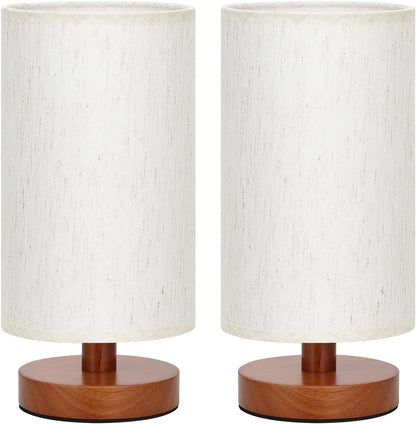 Fenmzee Small Table Lamp for Bedroom - Inline Control, Bedside Lamp with 3000K A15 LED Blub, Easy Assembly (Cream Shade - Wood Base, 9" Inline Control)