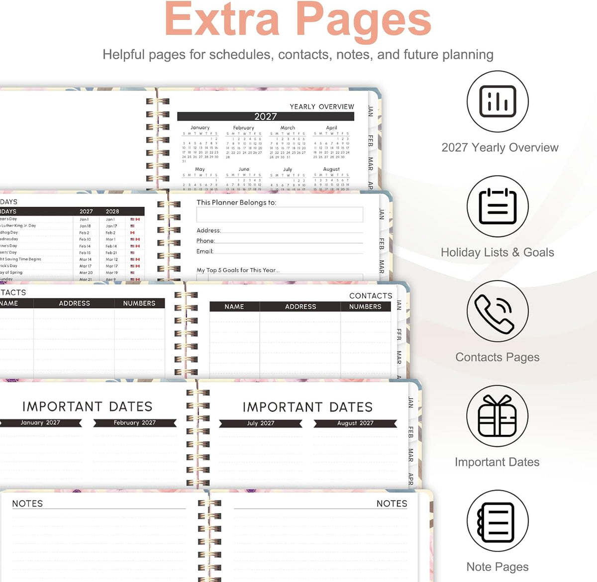 Planner 2026-2027, Weekly and Monthly Calendar Planner, JUL 2026 - JUN 2027 - Colors B