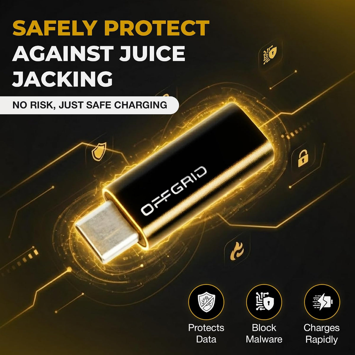 OFFGRID USB Data Blocker, USB C Data Protection Adapter, Black