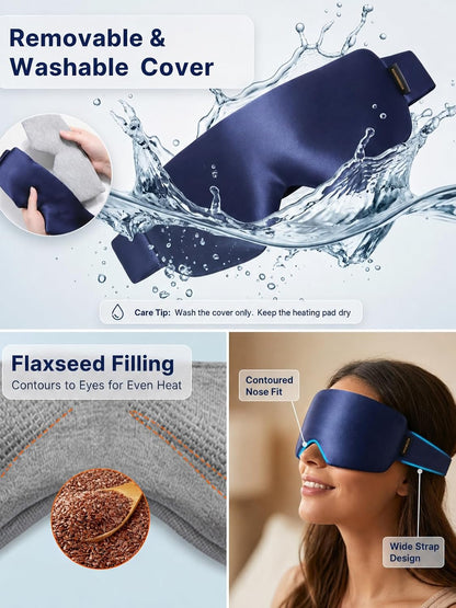 Heated Eye Mask for Dry Eyes, USB Powered Silk Warm Eye Compress & Eye Heating Pad, Washable Dry Eye Mask with 3 Heat & 4 Timer Settings for Blepharitis Stye Migraine Sinus MGD Puffiness（Blue）