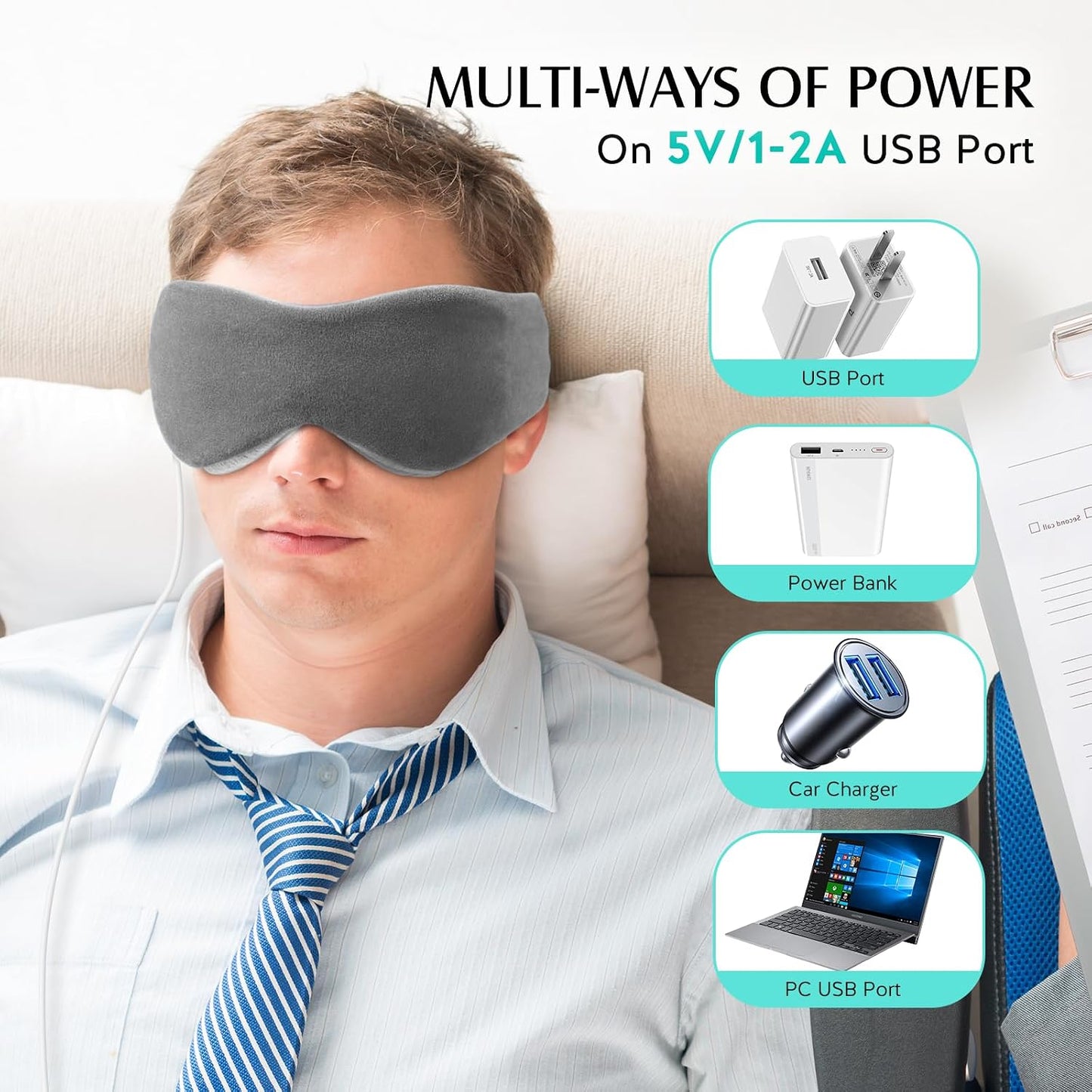 YFONG Heated Eye Mask, Warm Eye Compress Mask for Dry Eyes, USB Electric Heating Pad with Temperature & Timer Control, Dry Sleep Mask for Relax & Reduce Strain Dark Circle Stye Treatment, Blue