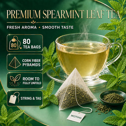 WOTIHA 80 Count Premium Spearmint Tea Bags - 100% Pure Natural Spearmint Leaves, High in Antioxidants, Supports Digestion, Caffeine-Free, Additive-Free, Sugar-Free, Vegan Non-GMO.