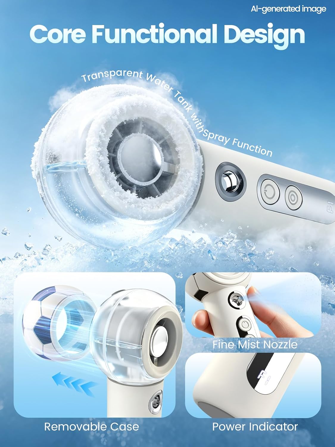Portable Misting Fan Rechargeable Handheld Cool Mist Fan with LED Display