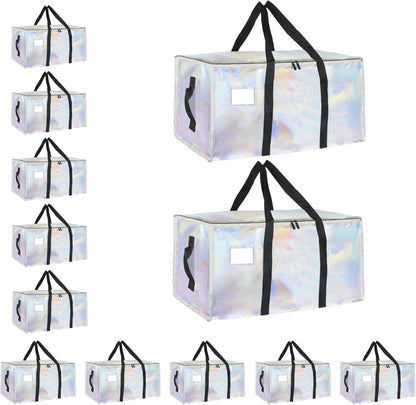 Moving Bags Extra Large - Heavy Duty Storage Totes with Wrap-Around Handles & Reinforced Zippers - Foldable Moving Box Alternative, Water-Resistant for Dorm, Closet & Under Bed Storage (Clear)