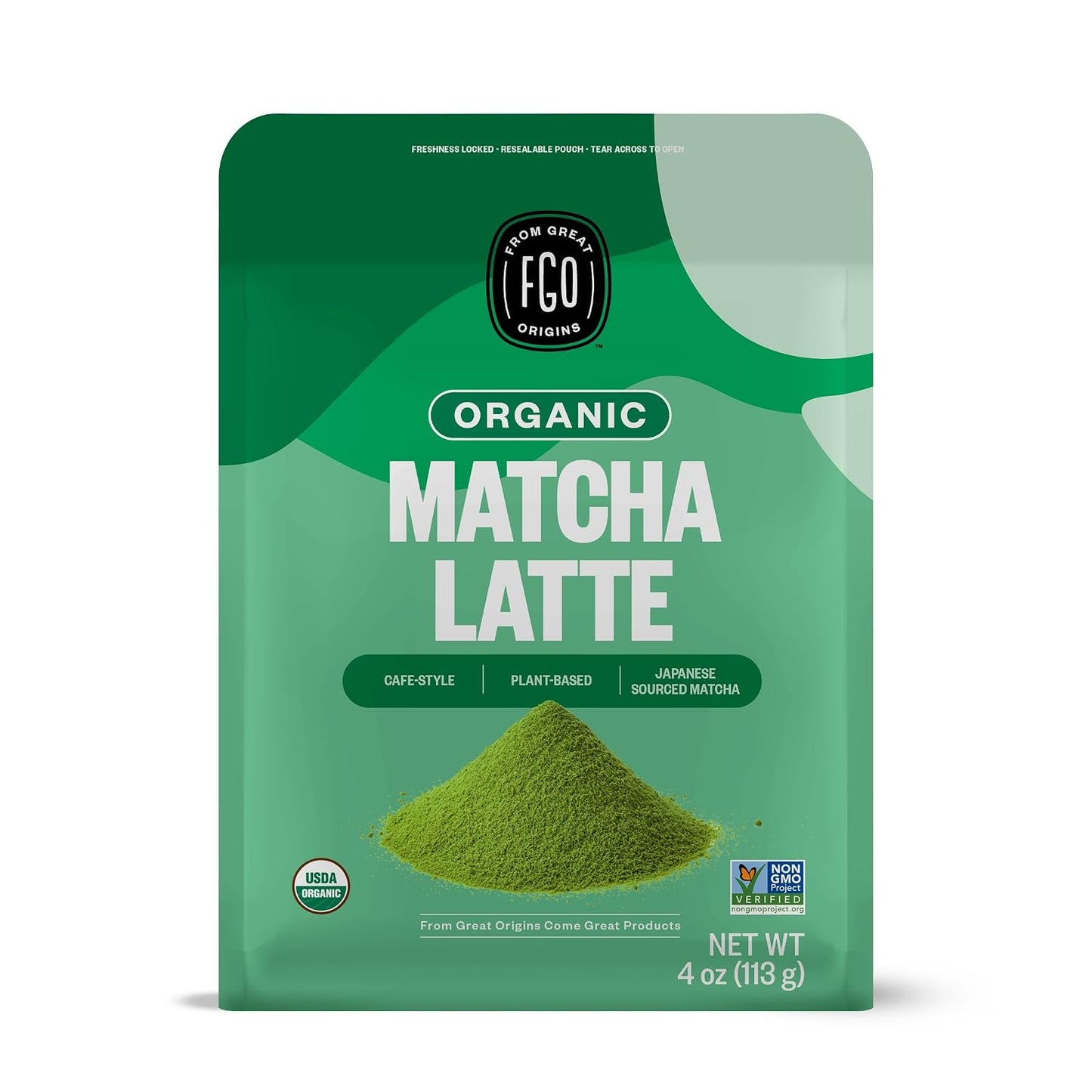 FGO Organic Matcha Latte Powder, 16 Ounce Bulk Resealable Bag, Japanese Matcha with Organic Cane Sugar, Lightly Sweetened, Packaging May Vary (Pack of 1)