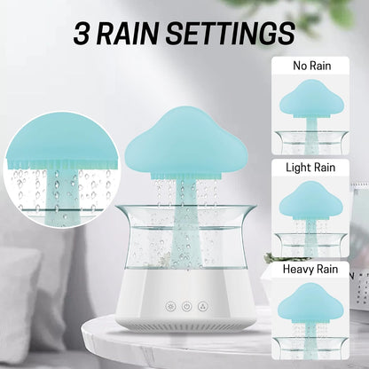 Rain Cloud Humidifier Water Drip - Mushroom Aroma Diffuser, Essential Oil Diffusers, 300ml White Noise Aromatherapy Diffusers with 7 Colors Cloud Lights for Home, Large Room, Office - White
