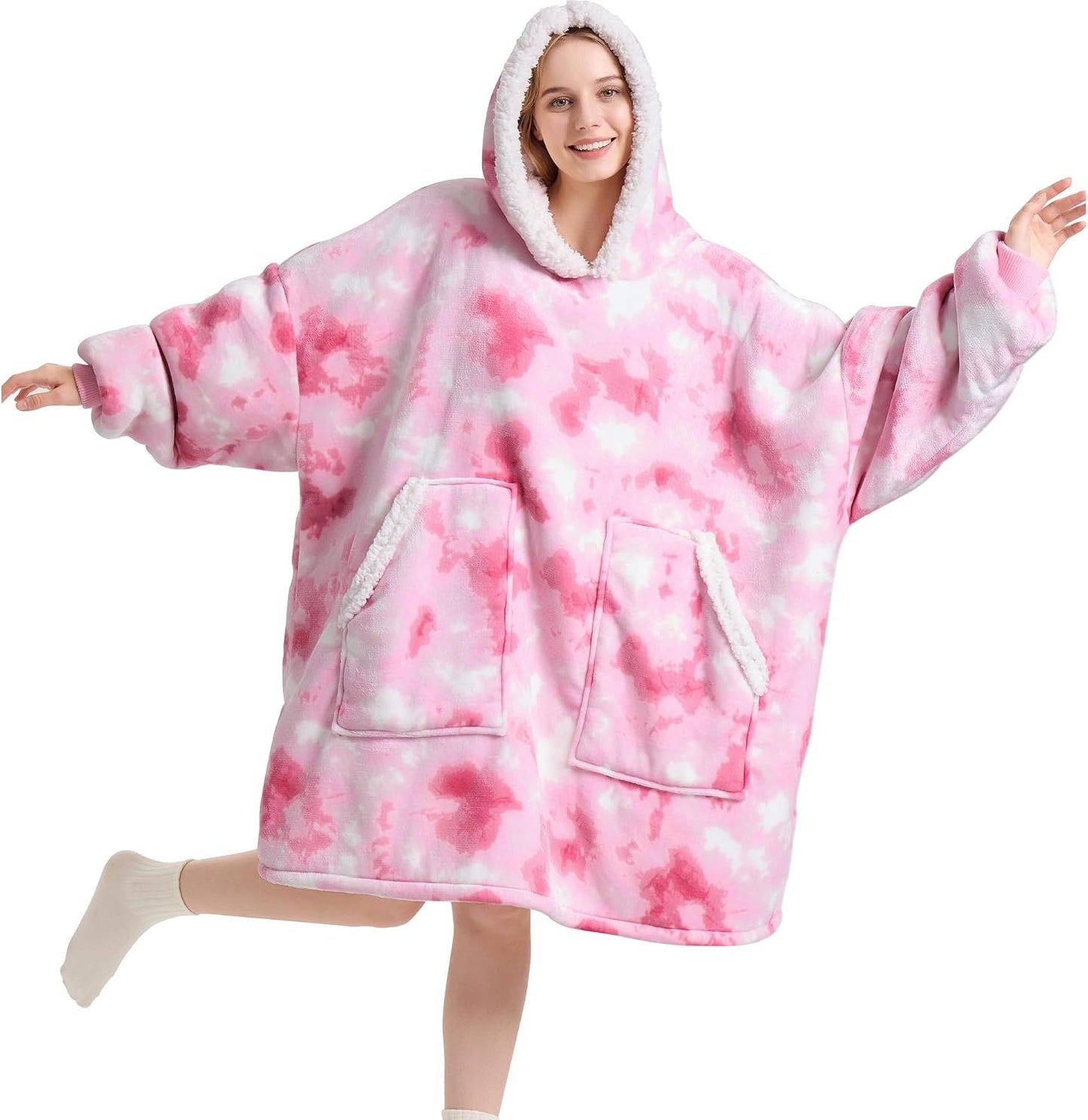 Kipswiza Wearable Blanket Hoodie Gifts for Women and Men, Oversized Cozy Warm Flannel Sherpa Hooded Blankets Sweatshirt with Giant Pockets for Adult and Teens, Dark Gray