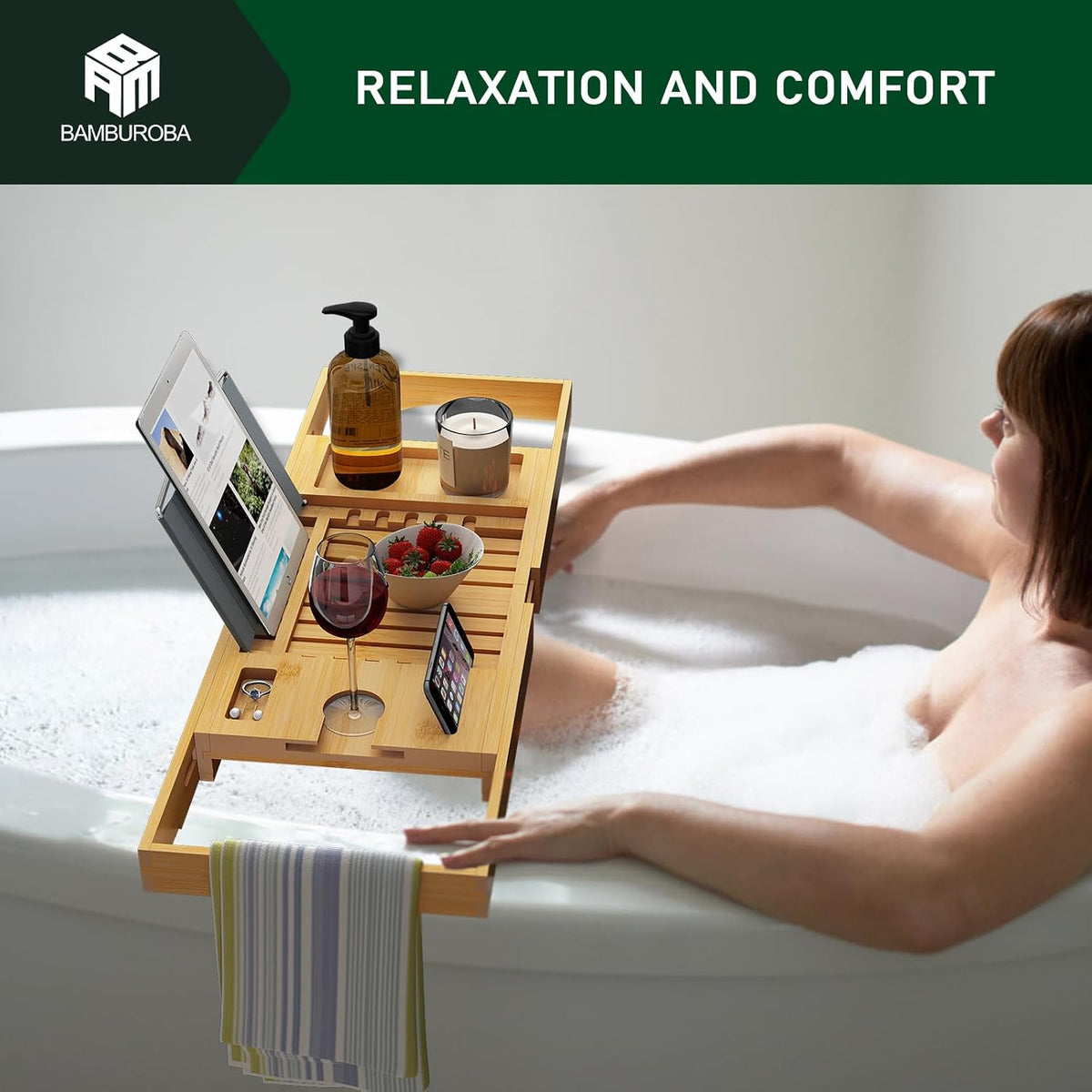 Expandable Bamboo Bathtub Caddy Tray for Luxury Bath