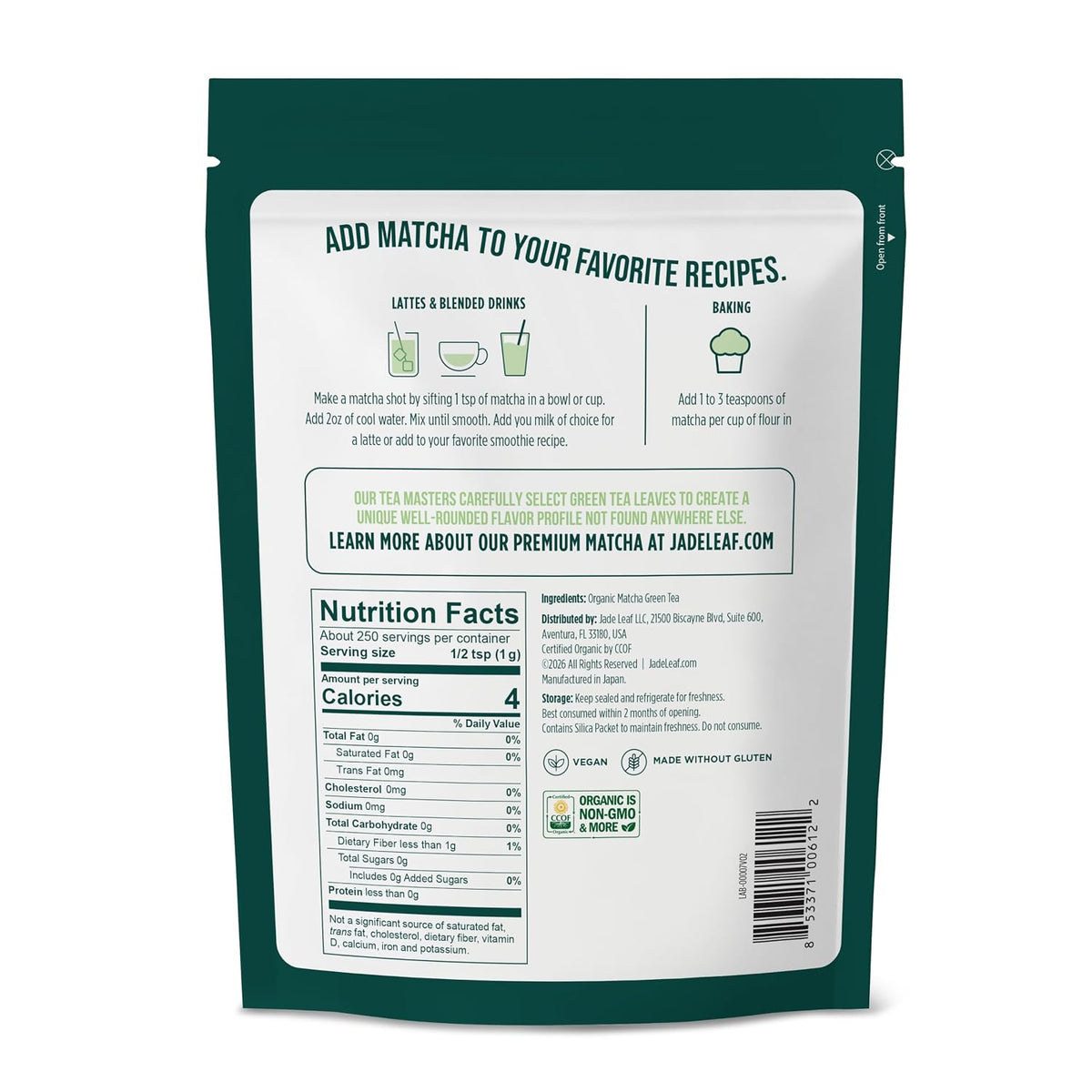 Jade Leaf Matcha Powder, Organic Culinary Grade, 30g / 1.06oz